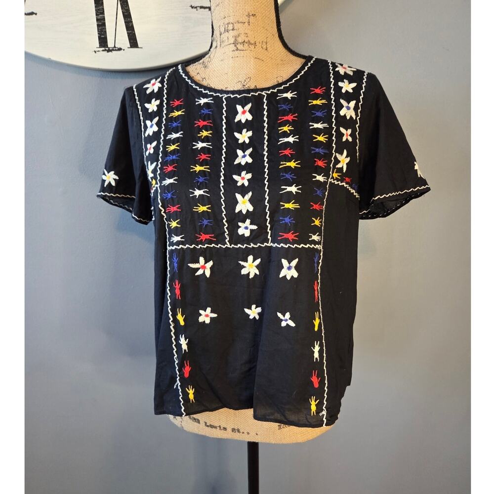 Madewell 100% cotton embroidery tie back short sleeve floral top colorful M